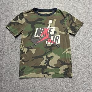 Nike Air Jordan T-Shirt Boys Medium 10-12 Green Camo Basketball 100% Cotton